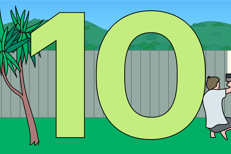 Illustration of number 10 and a person painting a fence