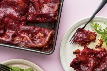 Beetroot lasagne with rocket