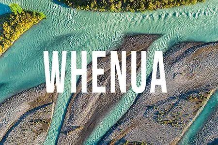 Whenua written on an aerial picture of the land and river
